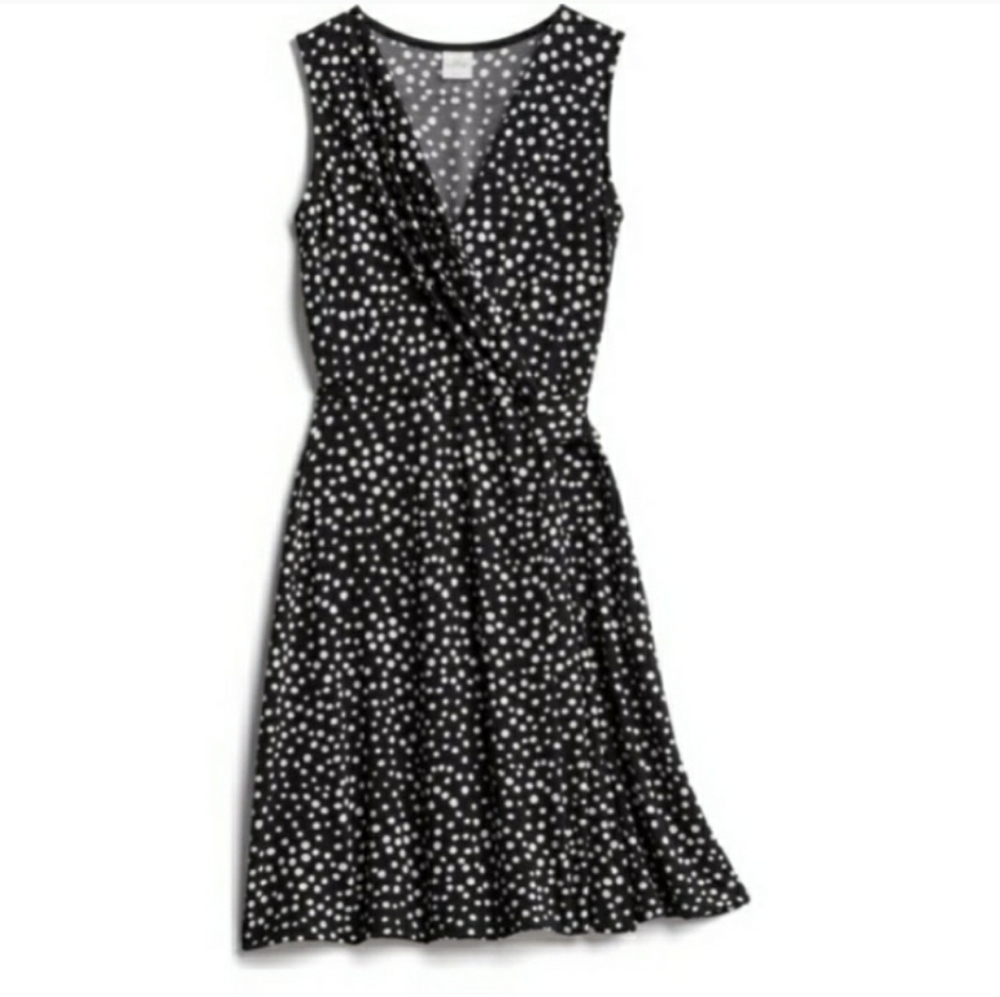 Kaileigh Black & White Polka Dot Sleeveless Wrap Dress